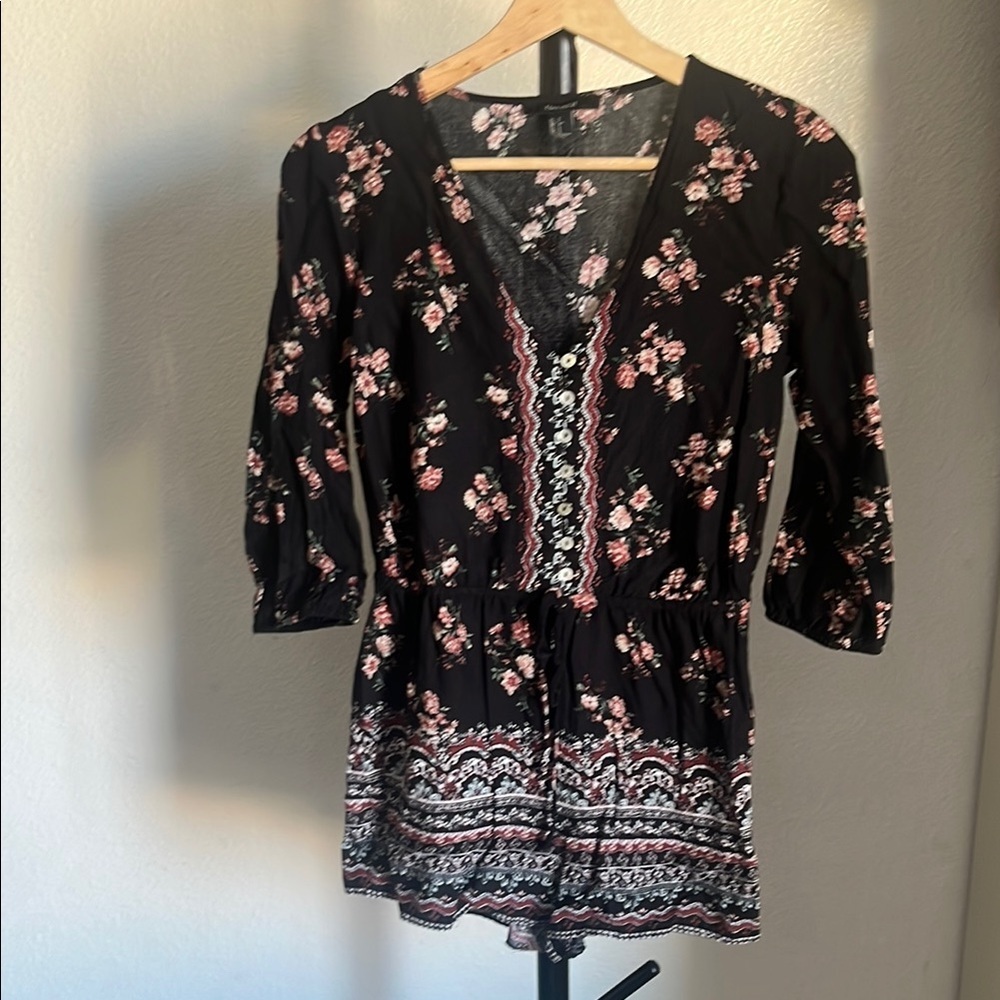 Forever 21 Boho Black and Pink Romper
